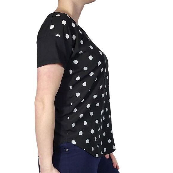 Ann Taylor Black Polka Dot Short Sleeve Top 8 - Picture 4 of 6
